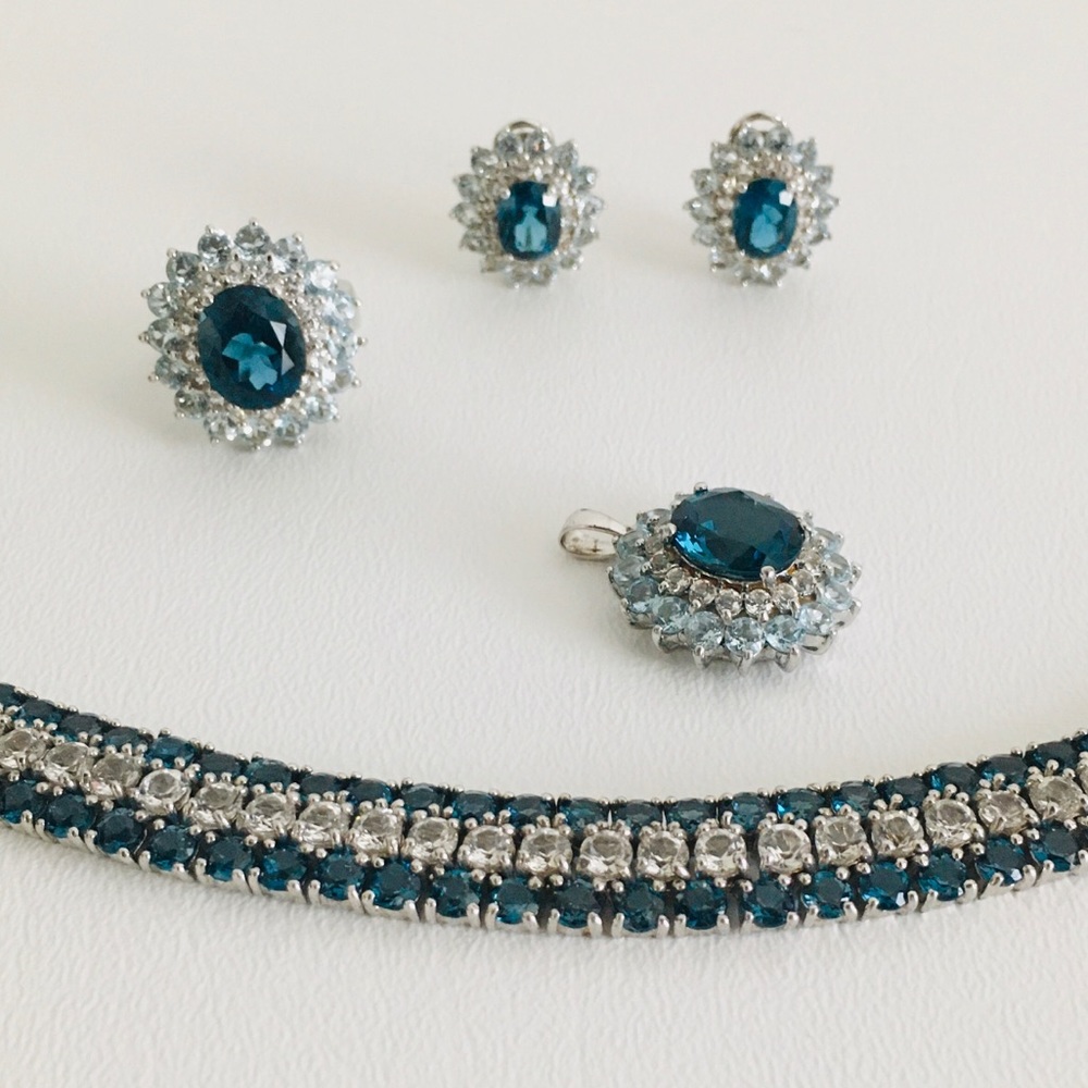 3 PIECE MULTI TOPAZ & STERLING SILVER SET